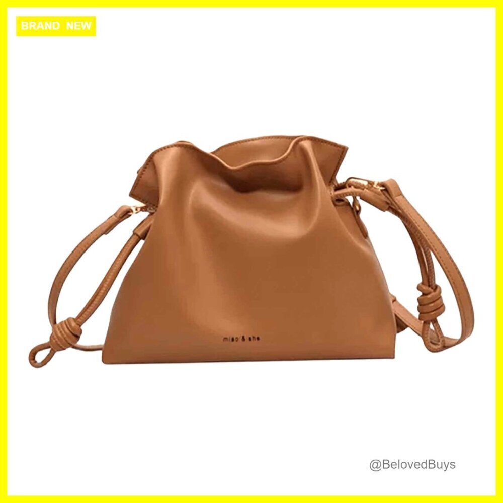 PU Leather Drawstring Bucket Bag Crossbody Shoulder Bag 10.6x7.8x4
